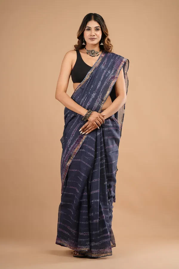 Navy_Blue_Kota_Doriya_Premium_Saree_With_Unstitched_Blouse_For_Women
