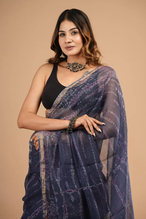 Navy_Blue_Kota_Doriya_Premium_Saree_With_Unstitched_Blouse_For_Women