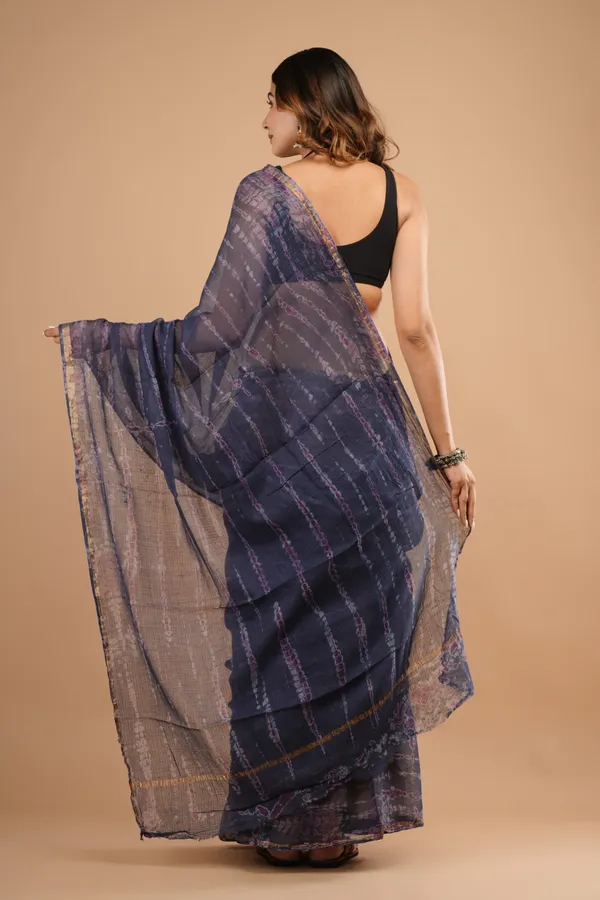 Navy_Blue_Kota_Doriya_Premium_Saree_With_Unstitched_Blouse_For_Women