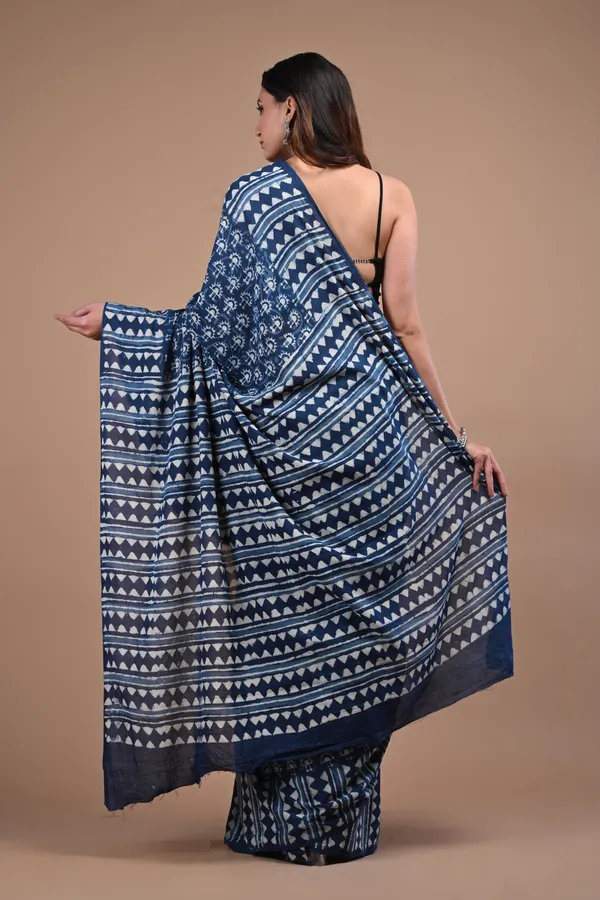 Navy_Blue_Cotton_Voile_Premium_Saree_With_Unstitched_Blouse_For_Women