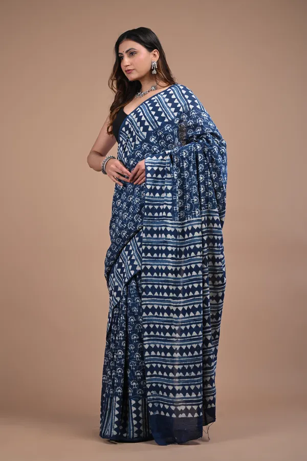Navy_Blue_Cotton_Voile_Premium_Saree_With_Unstitched_Blouse_For_Women