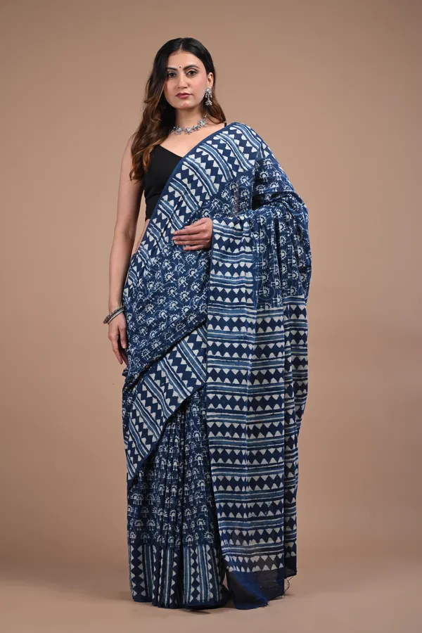 Navy_Blue_Cotton_Voile_Premium_Saree_With_Unstitched_Blouse_For_Women