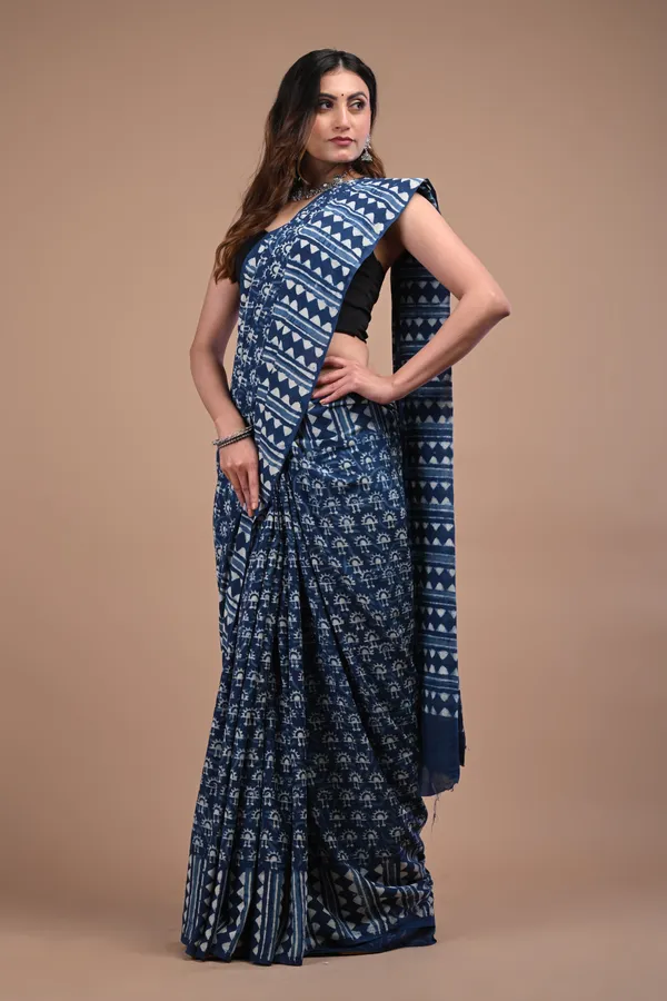 Navy_Blue_Cotton_Voile_Premium_Saree_With_Unstitched_Blouse_For_Women