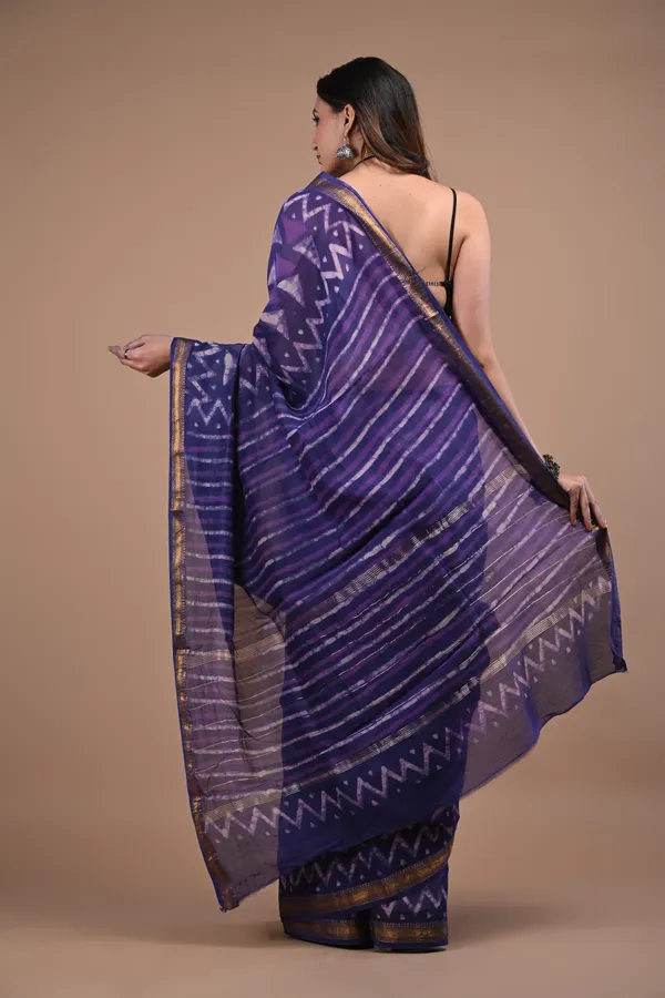 Blue_Maheshwari_Silk_Premium_Saree_With_Unstitched_Blouse_For_Women