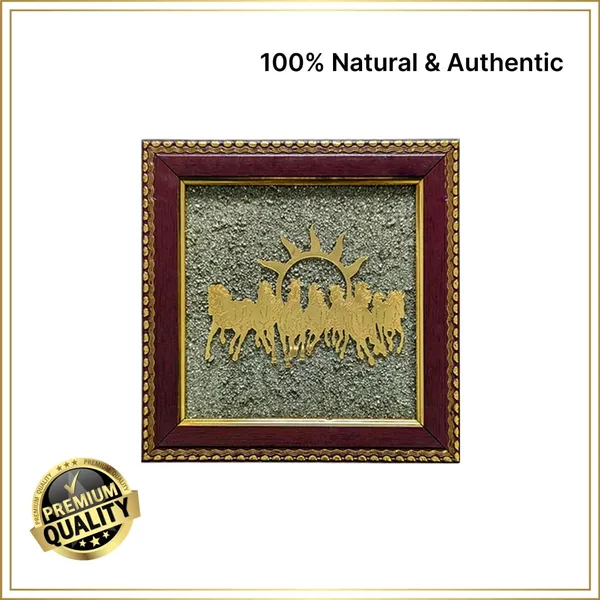 Golden_7_Running_Horses_On_Raw_Pyrite_With_Rising_Sun_Frame_Symbol_Of_Speed,_Strength,_Success,_Prosperity_&_Victory_For_Home_And_Office_Decor