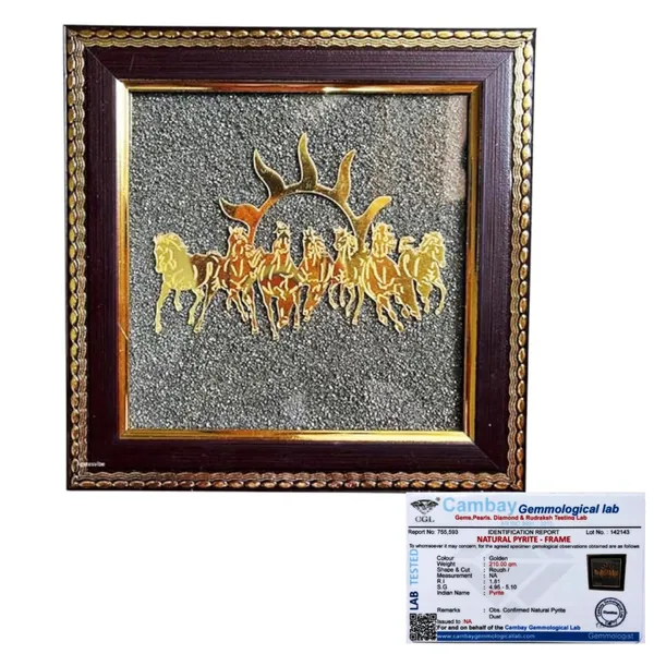 Golden_7_Running_Horses_On_Raw_Pyrite_With_Rising_Sun_Frame_Symbol_Of_Speed,_Strength,_Success,_Prosperity_&_Victory_For_Home_And_Office_Decor