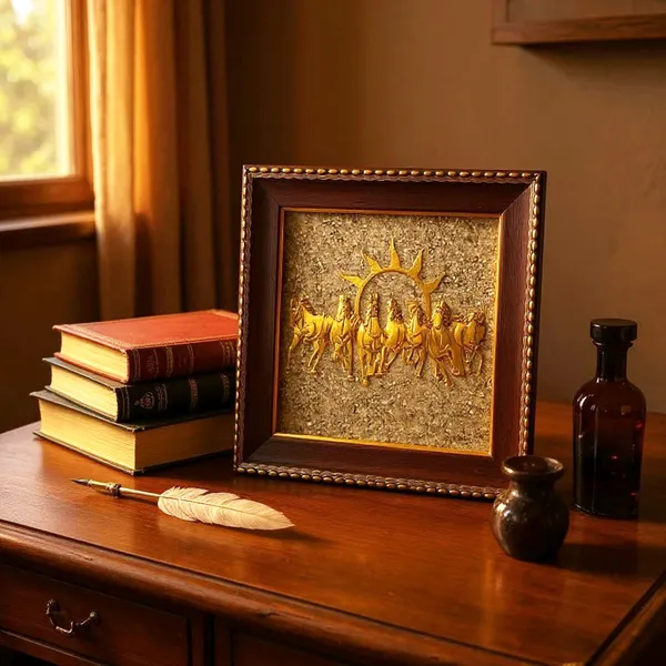 Golden_7_Running_Horses_On_Raw_Pyrite_With_Rising_Sun_Frame_Symbol_Of_Speed,_Strength,_Success,_Prosperity_&_Victory_For_Home_And_Office_Decor