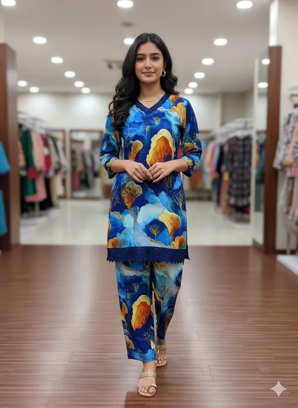 BLUE_MODAL_3D_PRINTED_LACE_WORK_KURTI_2PC_