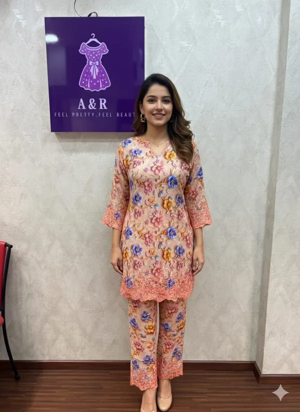 ORANGE_IMP_MODAL_3D_EMRODAIRY__PRINT_KURTI_2PC_SET