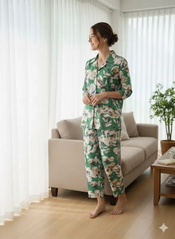 Green_Rayon_Printed_Cord_Set_For_Women