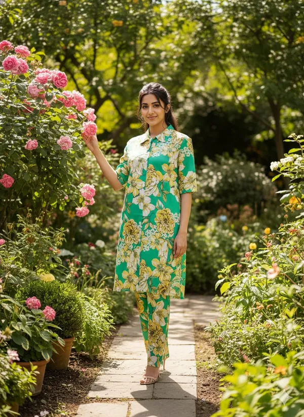 Green_Rayon_Printed_Cord_Set_For_Women