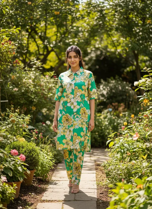 Green_Rayon_Printed_Cord_Set_For_Women