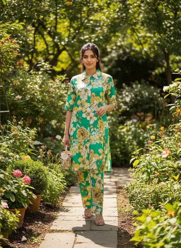 Green_Rayon_Printed_Cord_Set_For_Women
