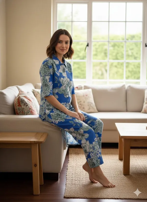 Blue_Rayon_Printed_Co_Ord_For_Women