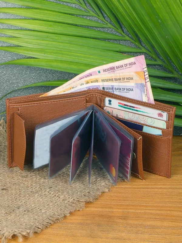 Tan_Genuine_Leather_Self_Design_Wallet_For_Men_&_Women