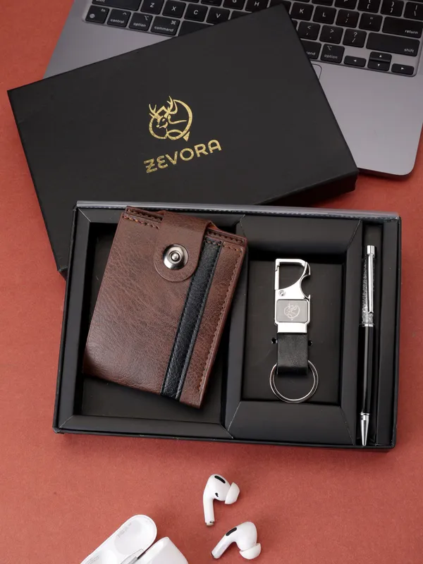 Brown_Genuine_Leather_Wallet_Key_Chain_And_Pen_For_Men