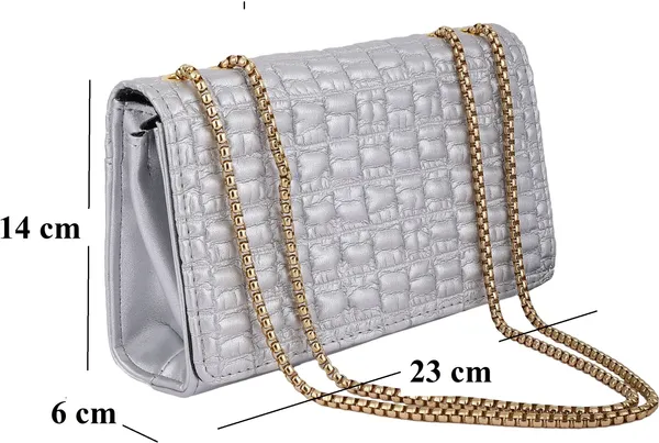 Silver_Genuine_Leather_Magnetic_Snap_Shoulder_Bag_For_Women