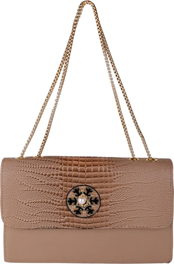 Beige_Pu_Magnetic_Snap_Shoulder_Bag_For_Girls
