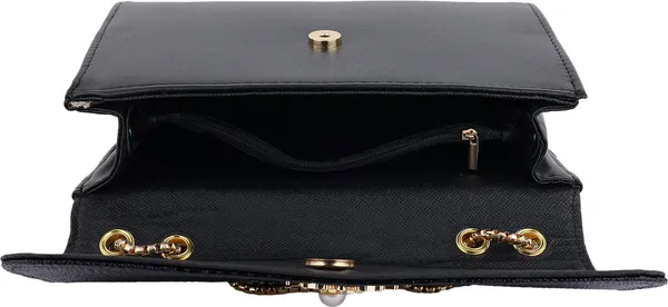 Black_Pu_Magnetic_Snap_Shoulder_Bag_For_Girls