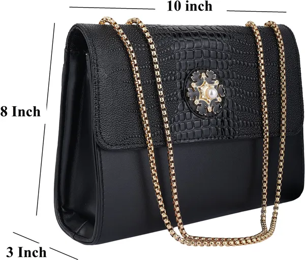 Black_Pu_Magnetic_Snap_Shoulder_Bag_For_Girls