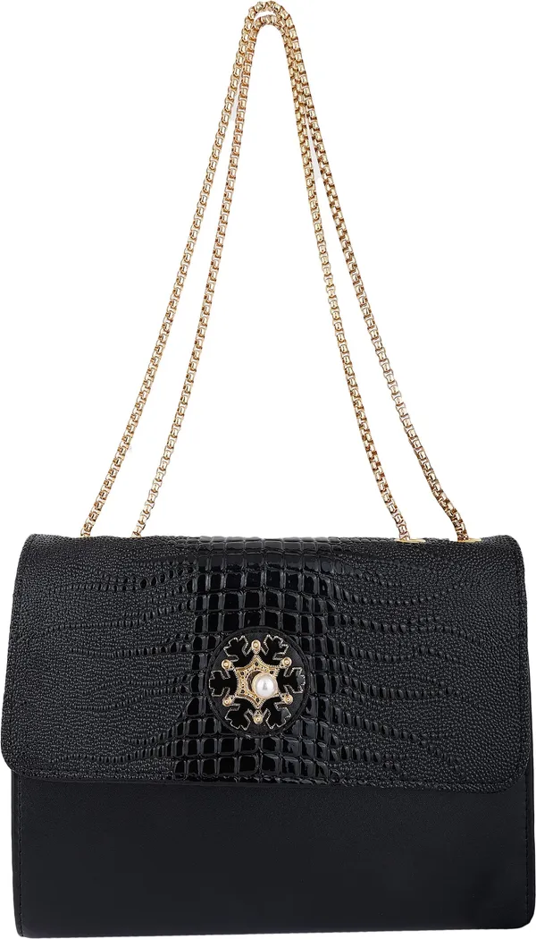 Black_Pu_Magnetic_Snap_Shoulder_Bag_For_Girls