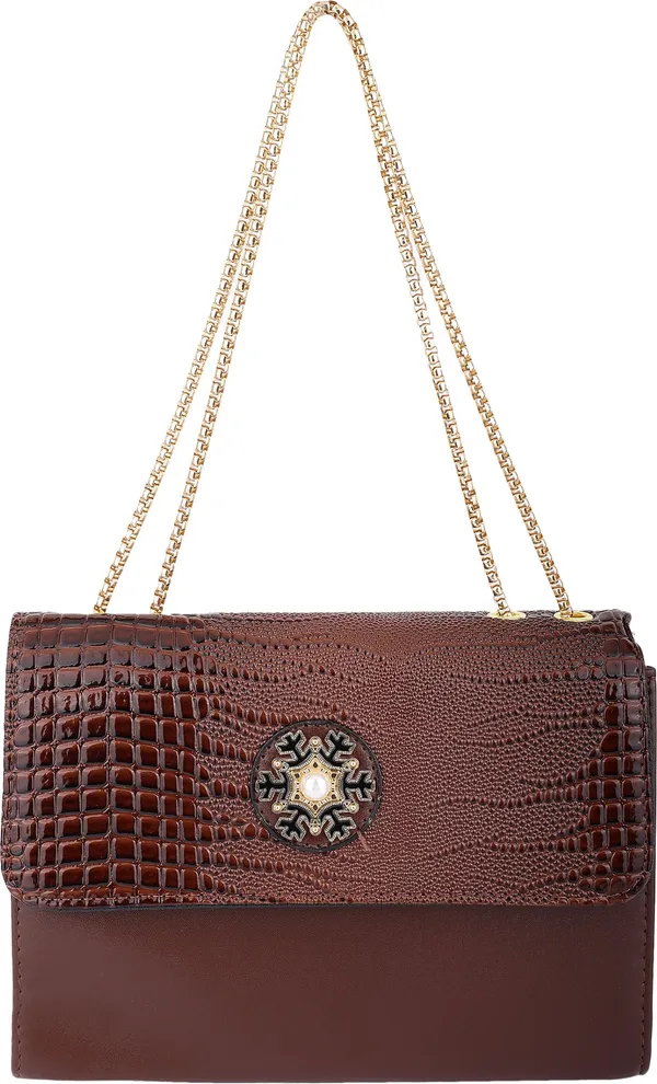 Brown_Pu_Magnetic_Snap_Shoulder_Bag_For_Girls