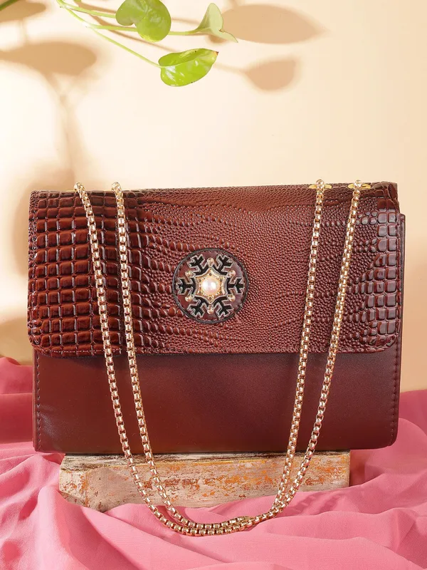 Brown_Pu_Magnetic_Snap_Shoulder_Bag_For_Girls