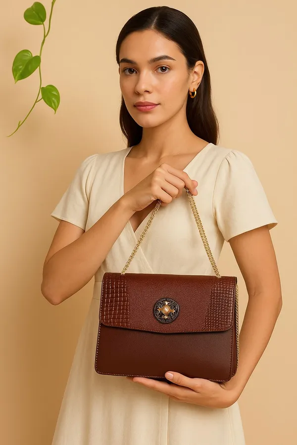 Brown_Pu_Magnetic_Snap_Shoulder_Bag_For_Girls