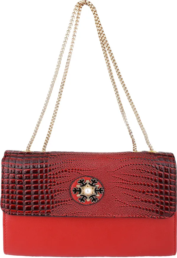 Red_Pu_Magnetic_Snap_Shoulder_Bag_For_Girls