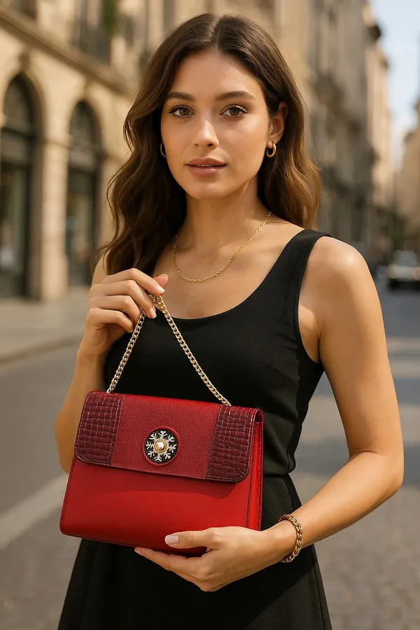Red_Pu_Magnetic_Snap_Shoulder_Bag_For_Girls