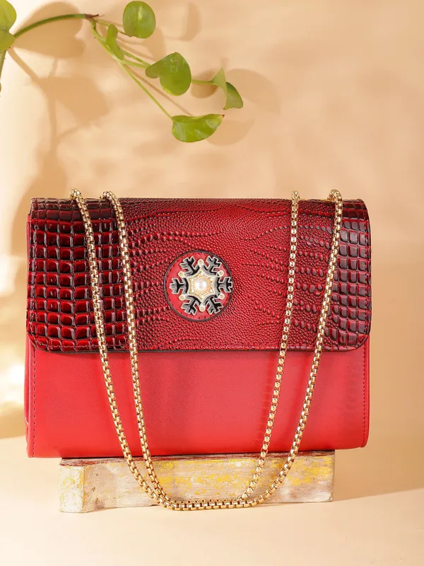 Red_Pu_Magnetic_Snap_Shoulder_Bag_For_Girls
