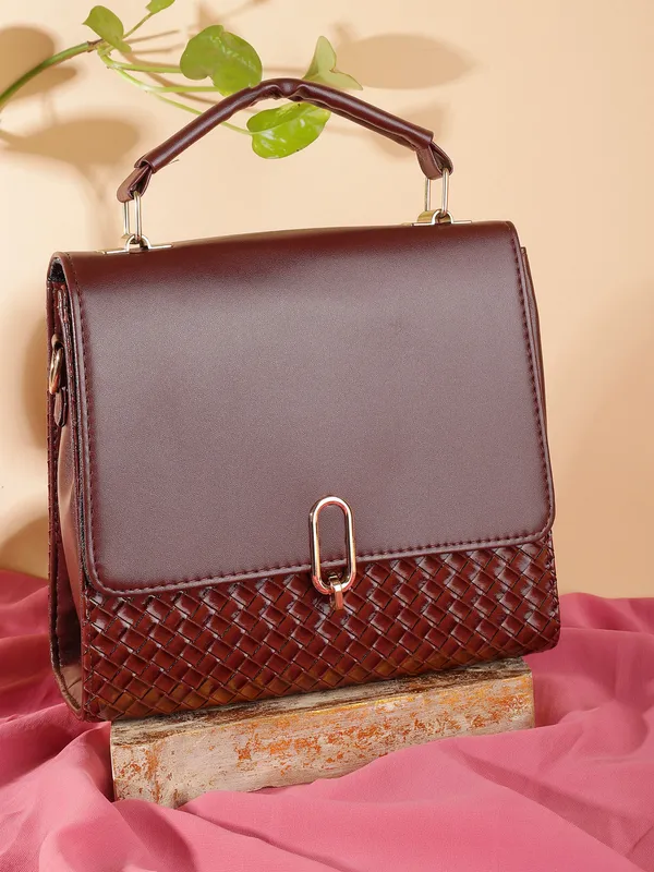 Brown_Genuine_Leather_Magnetic_Snap_Shoulder_Bag_For_Girls
