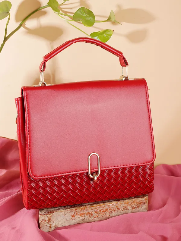 Red_Genuine_Leather_Magnetic_Snap_Shoulder_Bag_For_Girls