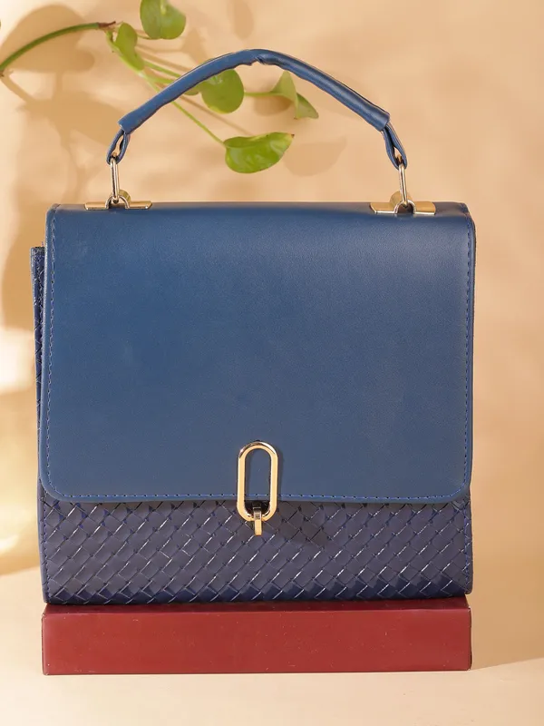 Blue_Genuine_Leather_Magnetic_Snap_Shoulder_Bag_For_Girls