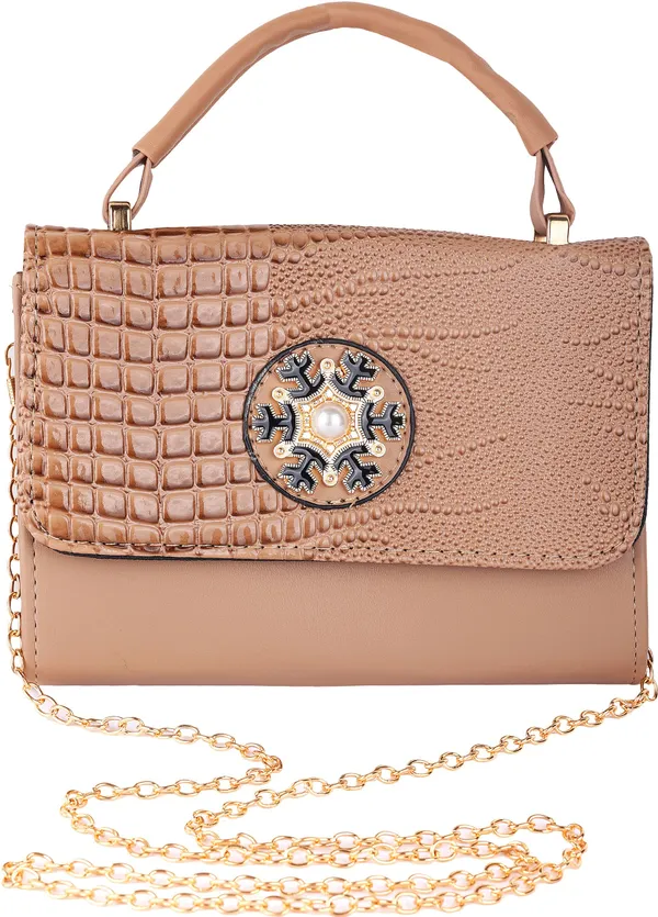 Beige_Pu_Magnetic_Snap_Shoulder_Bag_For_Women