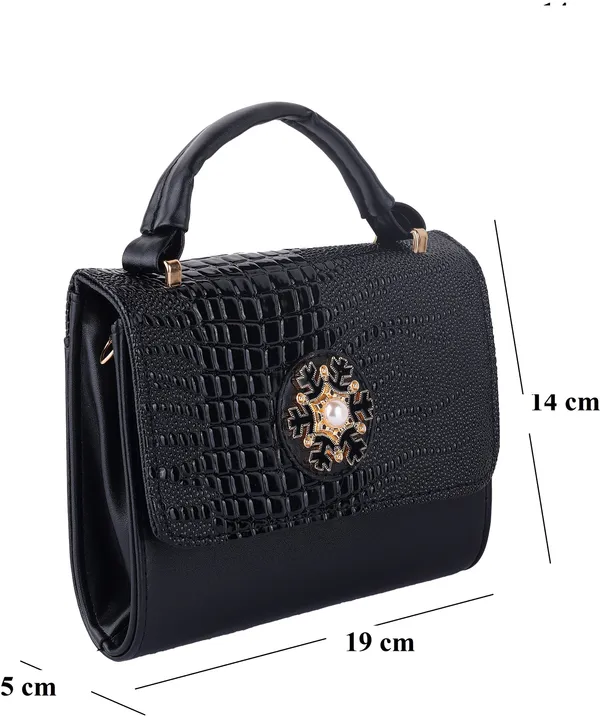 Black_Pu_Magnetic_Snap_Shoulder_Bag_For_Women