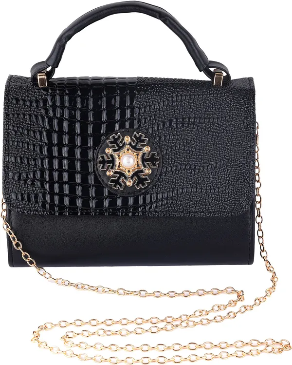 Black_Pu_Magnetic_Snap_Shoulder_Bag_For_Women