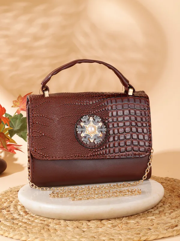 Brown_Pu_Magnetic_Snap_Shoulder_Bag_For_Women
