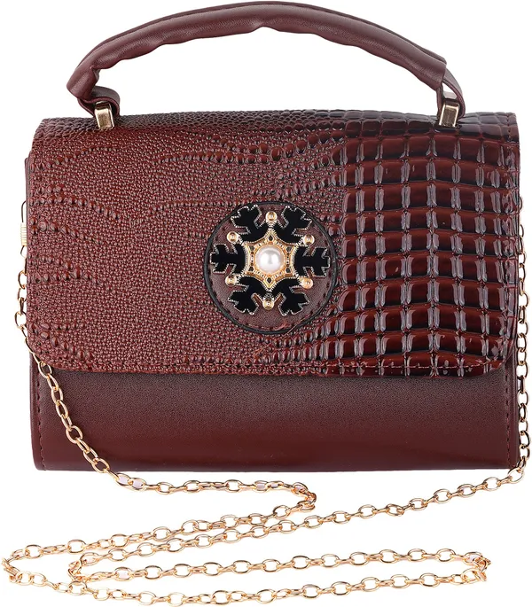 Brown_Pu_Magnetic_Snap_Shoulder_Bag_For_Women