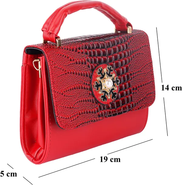 Red_Pu_Magnetic_Snap_Shoulder_Bag_For_Women