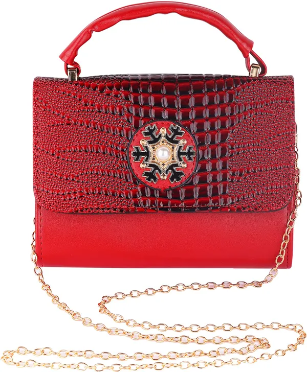 Red_Pu_Magnetic_Snap_Shoulder_Bag_For_Women