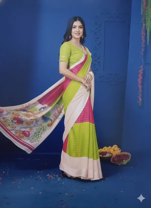 Multicolor_Pure_Silk_Premium_Printed_And_Floral_Print_And_Checkered_And_Paisley_Bollywood_Saree_For_Women