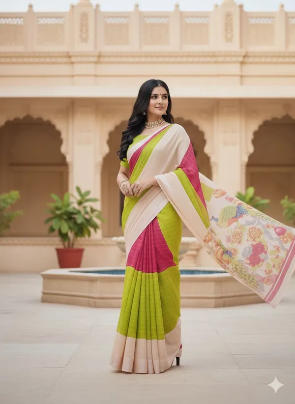 Multicolor_Pure_Silk_Premium_Printed_And_Floral_Print_And_Checkered_And_Paisley_Bollywood_Saree_For_Women