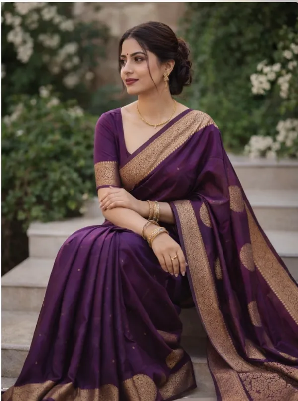 Purple_Tussar_Silk_Premium_Woven_And_Self_Design_Banarasi_Saree_For_Women