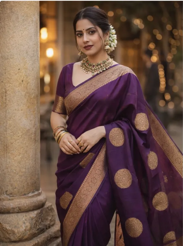 Purple_Tussar_Silk_Premium_Woven_And_Self_Design_Banarasi_Saree_For_Women