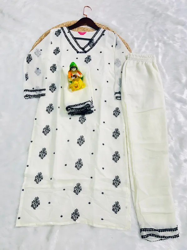 Black_And_White_Georgette_Premium_Embroidered_Kurta_Palazzo_Dupatta_Set_For_Women