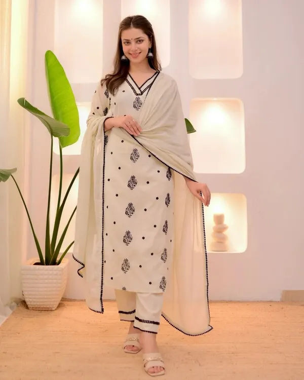 Black_And_White_Georgette_Premium_Embroidered_Kurta_Palazzo_Dupatta_Set_For_Women