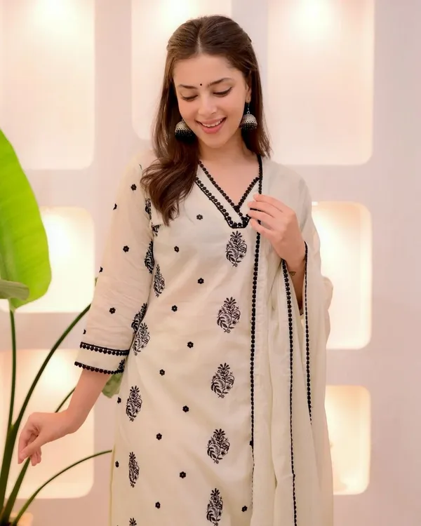 Black_And_White_Georgette_Premium_Embroidered_Kurta_Palazzo_Dupatta_Set_For_Women
