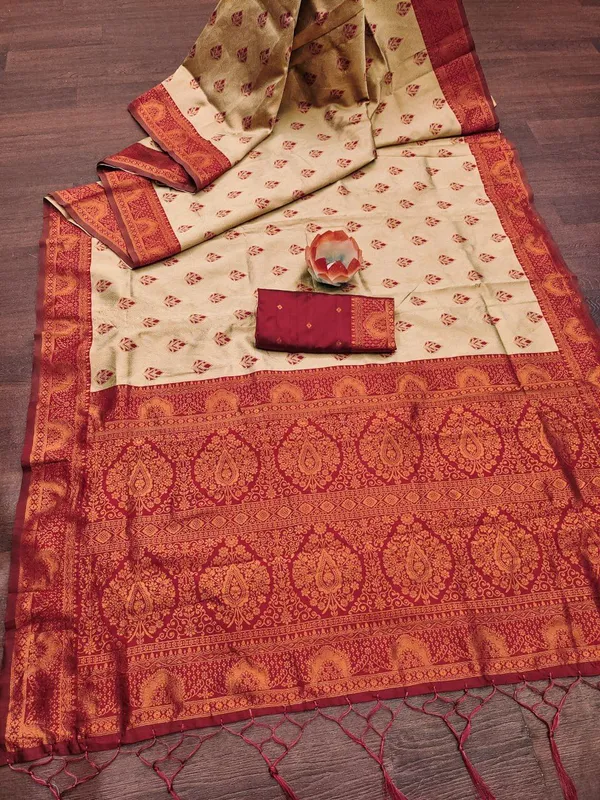 Cream_And_Maroon_Art_Silk_Premium_Woven_And_Dyed_Banarasi_Saree_For_Women