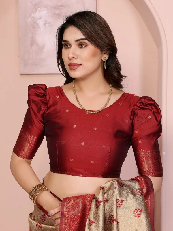 Cream_And_Maroon_Art_Silk_Premium_Woven_And_Dyed_Banarasi_Saree_For_Women